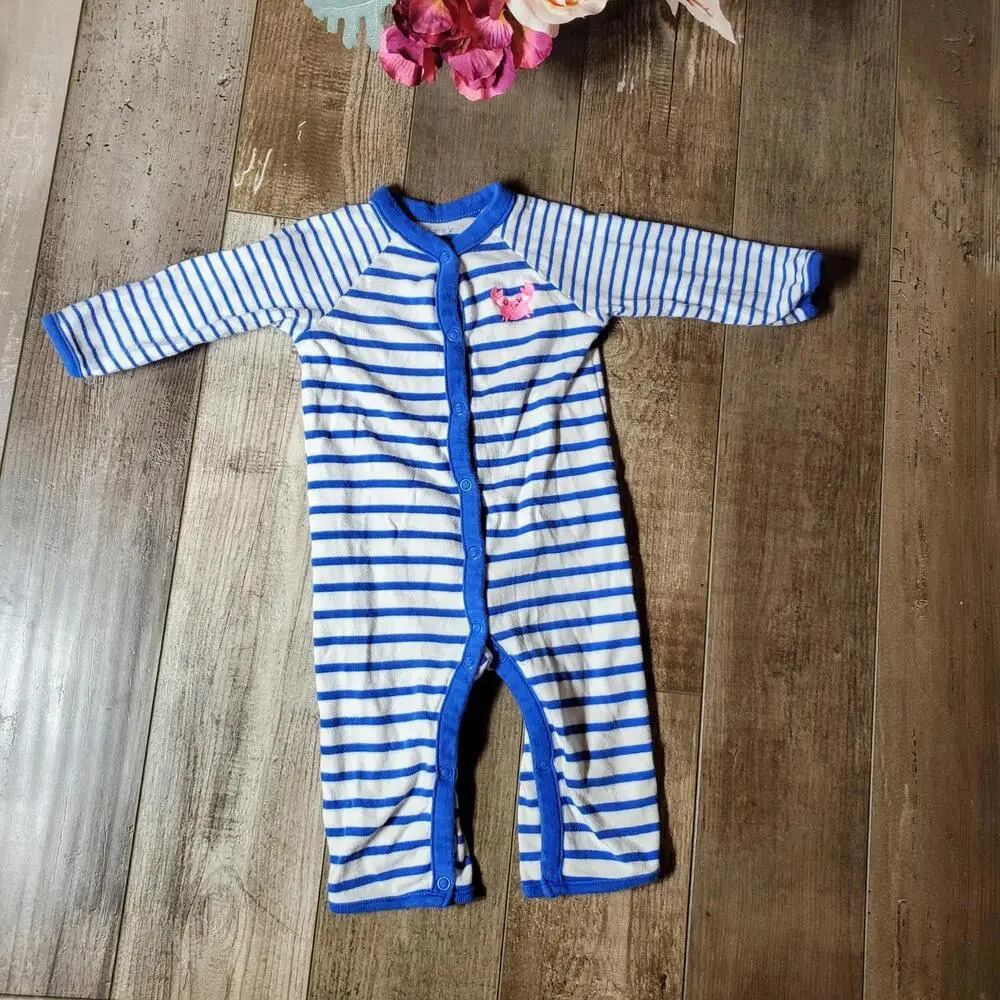 Carter's Baby Girl Blue and White Striped One Piece Sleep & Play Size 9m